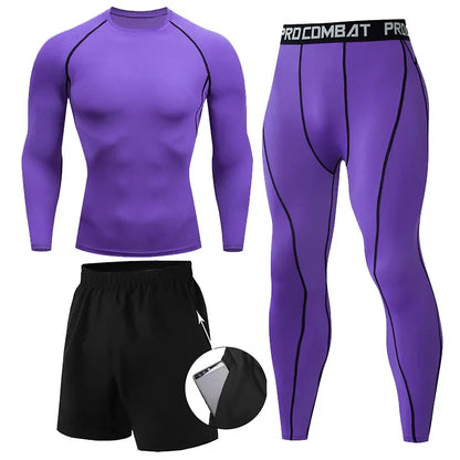 Herr 2/3-delars set boxningsdräkt rashguard herrkit MMA kompressionskläder herr långärmad t-shirt + leggings träningsdräkt sportdräkt