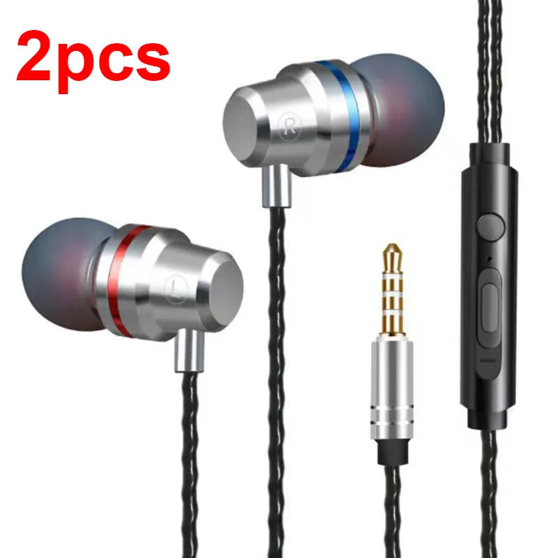 2 st trådbundna hörlurar, 3,5 mm trådbundna hörlurar med mikrofon, HiFi-stereospelheadset, brusreducerande metallhörlurar, för Xiaomi