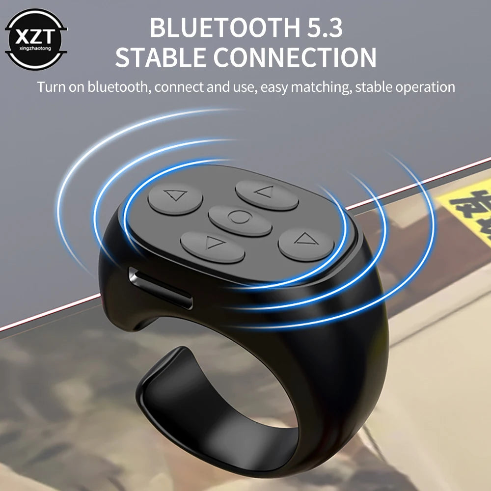 Trådlös Bluetooth-fingertoppsselfiekontroll TikTok kort videosida, bläddrande surfningsenhet mobiltelefon fjärrkontroll ring
