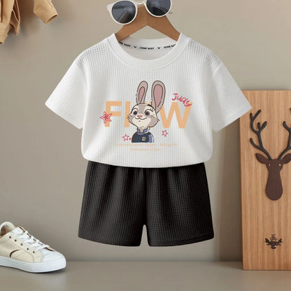 Summer Boys and Girls Fashion T Shirt and Shorts Two Piece Sets Kids Casual Outfits Children Breathable Short Sleeve Top Set New