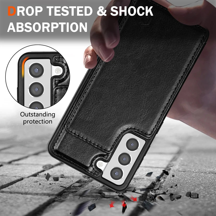 Plånbok RFID-blockerande lager skyddande stöldskyddande magnetiskt läderfodral för Samsung Galaxy A15 A16 A17 A26 A35 A36 A53 A54 A55 A56