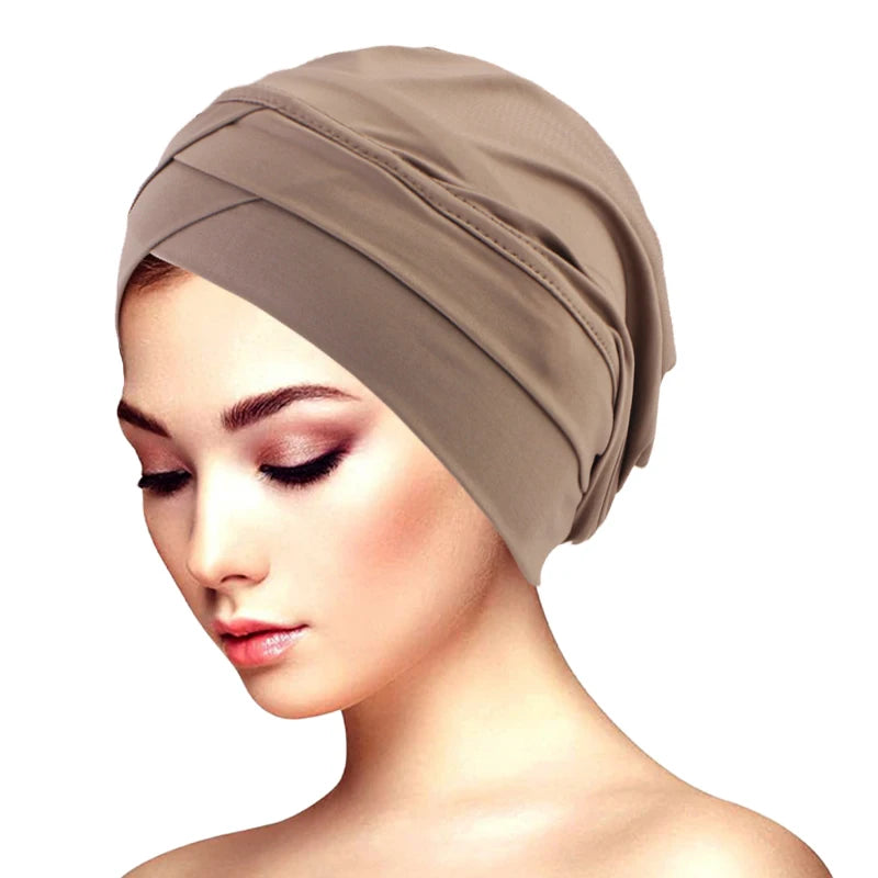 Ny klassisk pannkorsad turbanhatt elegant enfärgad huvudbonad huvudduk andningsbar elastisk mössa muslimsk kemohatt