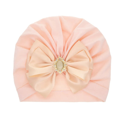 Enfärgad Baby Turban Rosett Bling Strass Spädbarnsmössor Flicka Mössa Mode Handgjord Band Rosett Indisk Mössa Mjuk Huva 0-2År