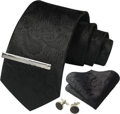 Eleganta slipsar för män, paisleyrandiga herrslipsar, lyxiga slipsar, näsdukar, manschettknappar, 3 delar, för män, affärs-, bröllops- och kostymaccessoarer