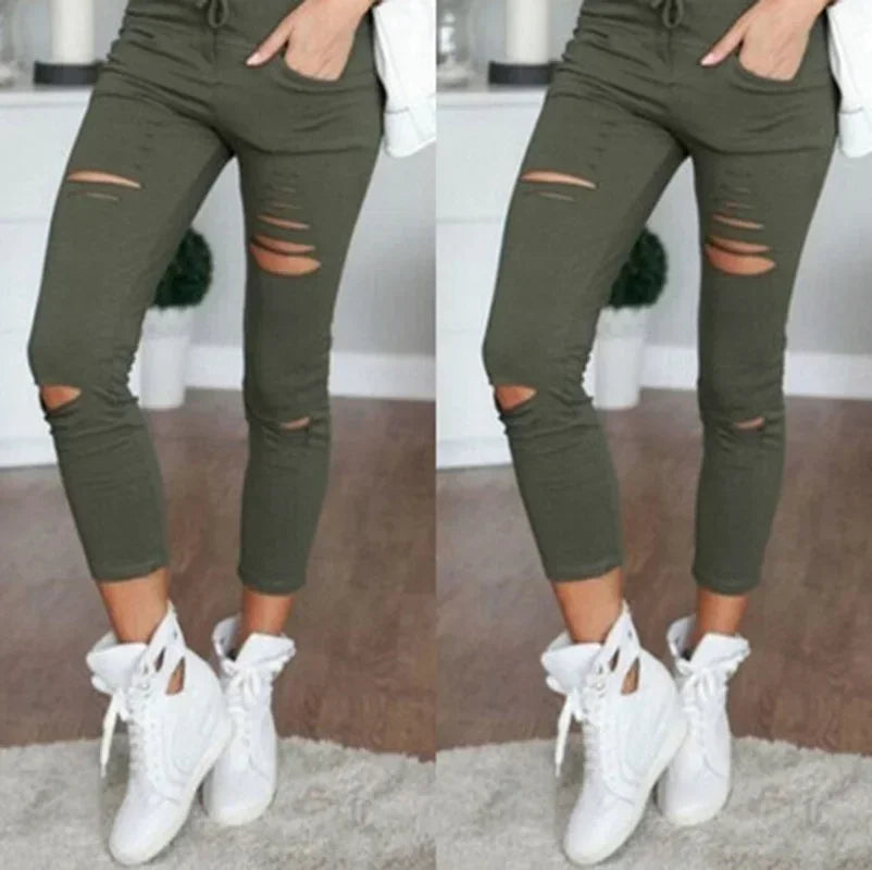 Slitna jeans för kvinnor Stora storlekar Slitna byxor Stretchiga pennbyxor Leggings Damjeans Damjeans