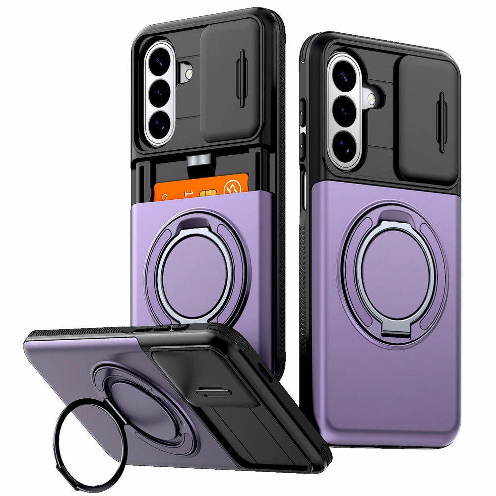 Stötsäkert Armor-skal för Samsung Galaxy A57 A37 A17 A27 A56 A36 A26 A16 A55 A15 5G 4G S26 S25 S24 FE Plus Korthållare Stativskydd