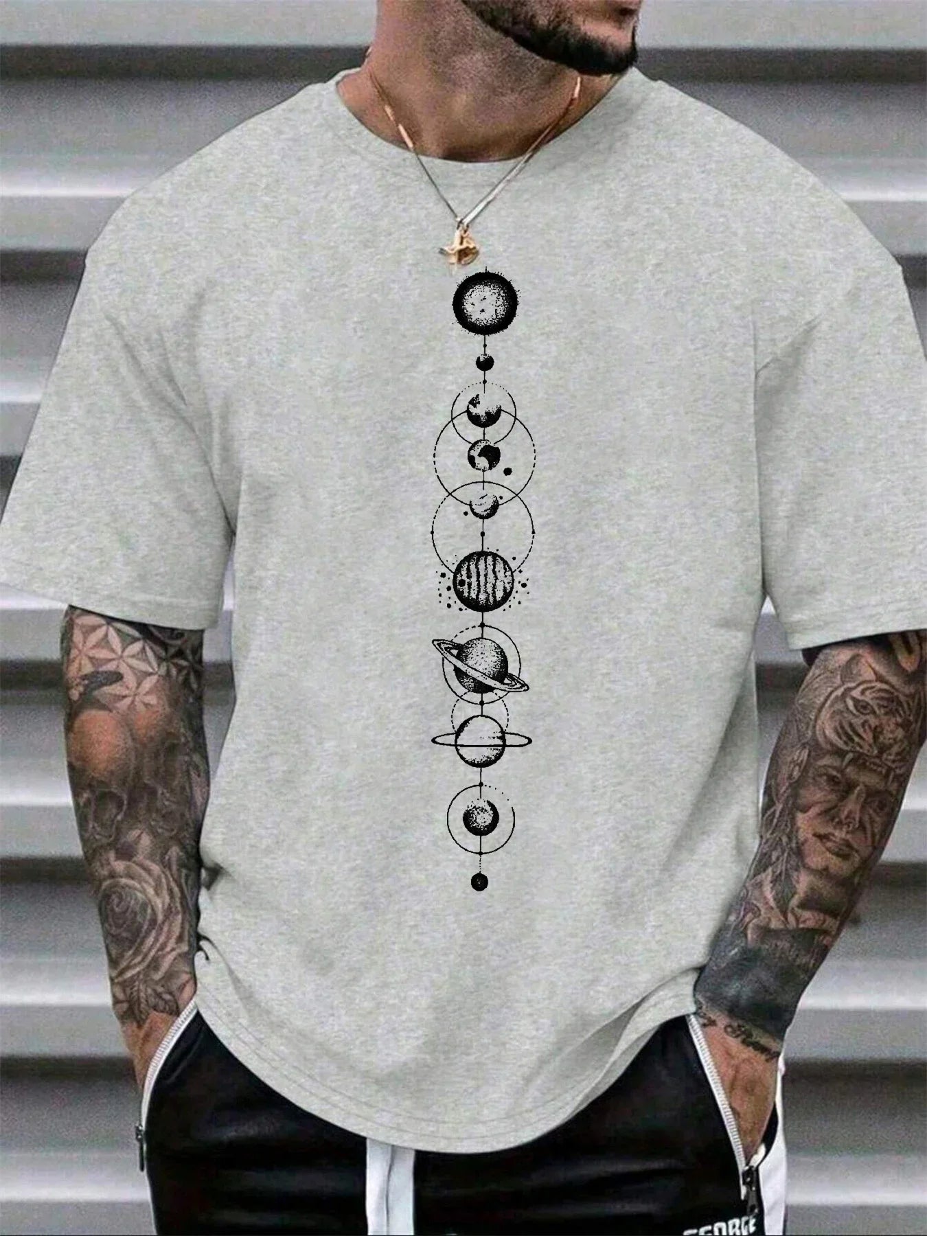 Rymdplanettryck Rund hals Herr Dam Ren bomull Kortärmad Gata Casual Trendig Sport Lös T-shirt Sommarskjorta Kläder