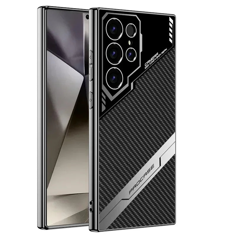 Galaxy S25 Plus Elektropläterat Läder S25 Ultra Telefonskal för Samsung Galaxy S26 S25 S24 S23 Ultra Skyddande Stötsäkert Skal