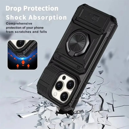 Militärkvalitetsskal för iPhone 11 13 14 15 16 Pro Max Magnetiskt roterande ringstativ Robust fallskyddande plånboksfodral