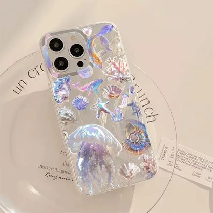 Glansigt färgglatt skal med sommarmönster och havsmönster för iPhone 17 Pro 16 15 14 Plus 13 12 11 Pro Max 16E 17Air XR XS Max-fodral