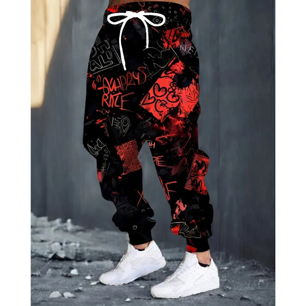 Herr 2026 Casaul Träningsbyxor Graffititryckta Joggers Slim Fit Byxor Casual Loungebyxor Med Fickor Höst Vinter Streetwear