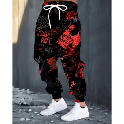 Herr 2026 Casaul Träningsbyxor Graffititryckta Joggers Slim Fit Byxor Casual Loungebyxor Med Fickor Höst Vinter Streetwear