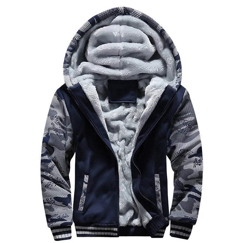 Herrvinterjackor Tjock Varm Jacka Märkes Sportkläder Kappa Byxor Enfärgad Fleece Dragkedja Huva Långärmad Herr Ytterkläder
