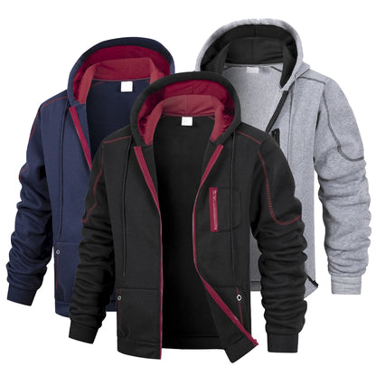 Herr Casual Sport Zipper Hoodie Coat Enfärgad Kofta Sweatshirt för Herrkläder Sportkläder Slim Fit Casual Jacka