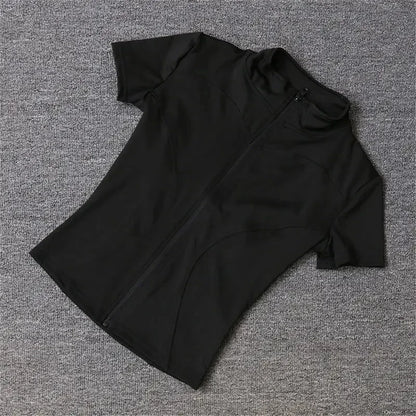 Casual Slim Sportjacka För Damer Kortärmad Enfärgad Dragkedja Toppar Dam Cykling Löpning Yoga Outfit Kläder Sommar Sportjacka