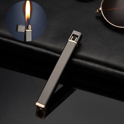 Ny Sommar Metall Lång Butan Vindtät Bärbar Röd Låga Fyrkantig Uppladdningsbar Cigarettändare Herrprylar