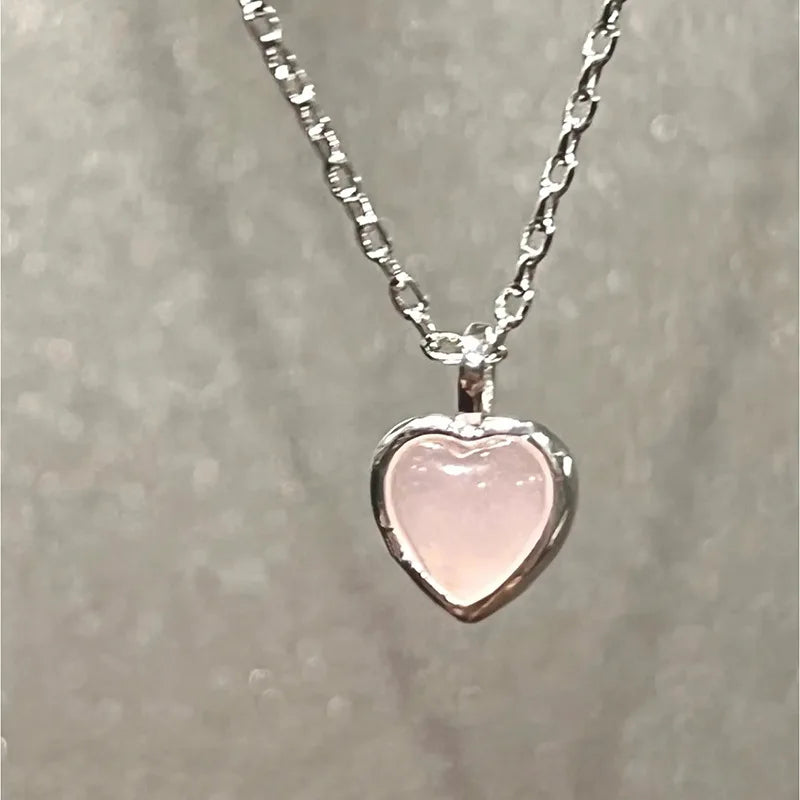 Nytt sött charm 925 sterlingsilver rosa hjärta kristallhänge halsband för kvinnor flickor nyckelbenskedja smycken accessoarer gåva