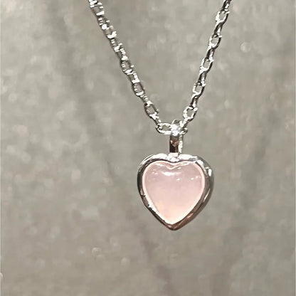 Nytt sött charm 925 sterlingsilver rosa hjärta kristallhänge halsband för kvinnor flickor nyckelbenskedja smycken accessoarer gåva
