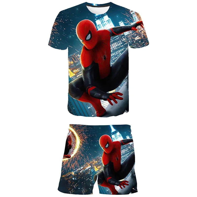 Kids Unisex Marvel Tshirt Set Summer Game Print Superhero Clothes Hulk Iron Man Short Sleeve Pants 2 Piece
