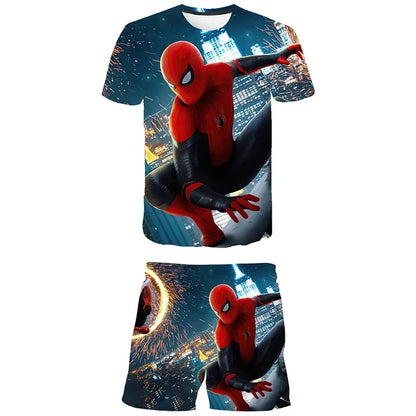 Kids Unisex Marvel Tshirt Set Summer Game Print Superhero Clothes Hulk Iron Man Short Sleeve Pants 2 Piece