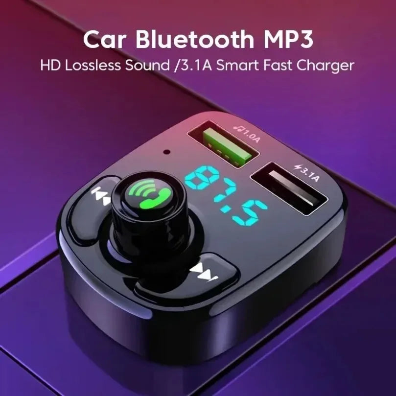 Bluetooth 5.0 LED MP3 Bil Bluetooth FM Ljudmottagare Handsfree-sändare 2.1A 3.1A QC3.0 PD Typ C Dubbel USB Billaddare