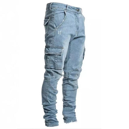 Herr Amerikanska Jeans Med Flerficksfickor Herr Nya Slim Fit Smala Ben Denimbyxor Dagligen Casual Mångsidiga Enfärgade Pennbyxor