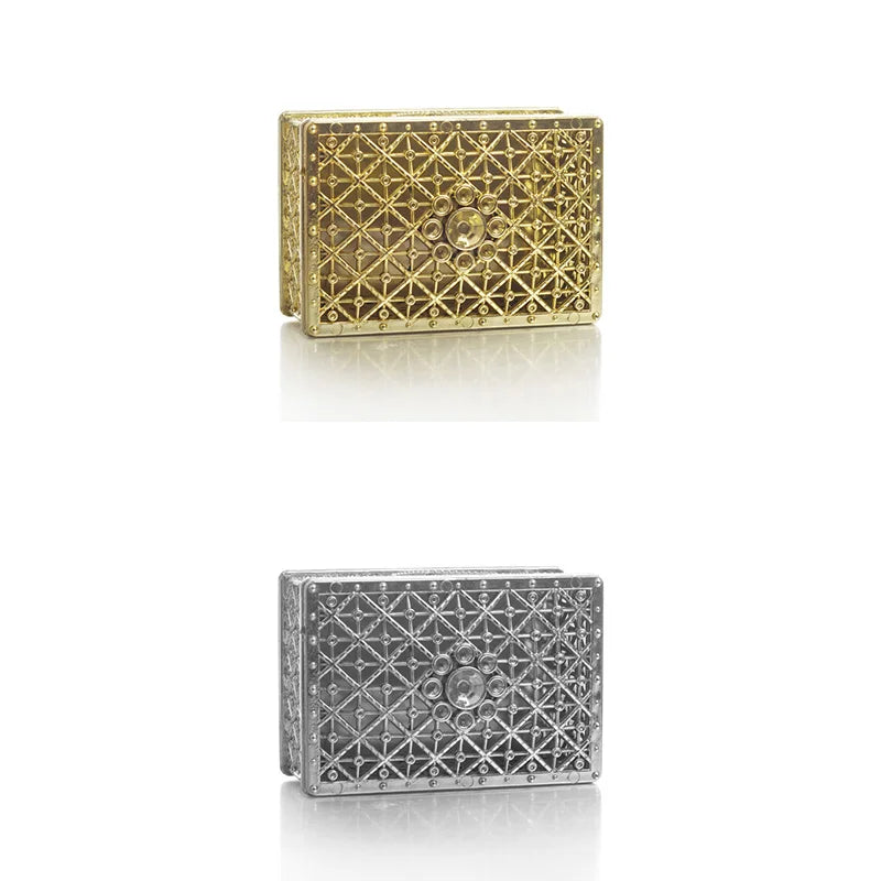 2 st mini smyckeskrin för skattförvaring med silverfärgade ihåliga blommönster för halsband, örhängen och ringar K-