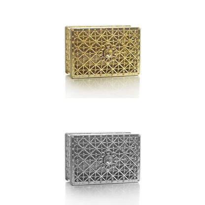 2 st mini smyckeskrin för skattförvaring med silverfärgade ihåliga blommönster för halsband, örhängen och ringar K-