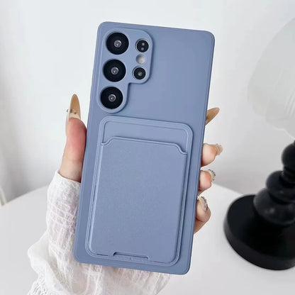 Lyxigt flytande silikonfodral med korthållare och väska för Samsung Galaxy S25 Ultra S24 S23 FE S 22 21 20 Plus plånboksfodral
