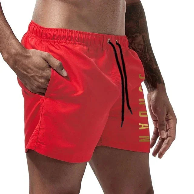 Herrshorts med snabbtorkande badkläder, unisex sport- och surfbrädeshorts, fodrade strandshorts, herr, full standard