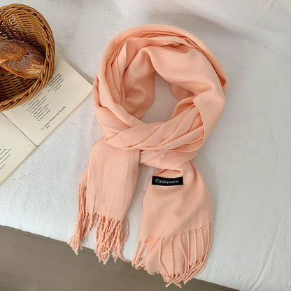 Vår och höst enfärgad halsduk kvinnor koreansk mode kashmir mjuk vinter varm halsduk hijab kvinnlig lång pannband sjal wrap