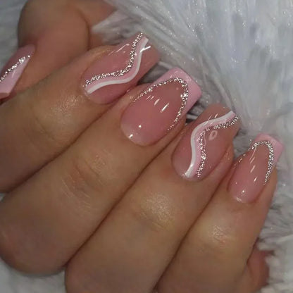 24 st/set Sweet Love lösnaglar med gradient French Press on-naglar återanvändbara korta heltäckande nageltippar för kvinnor grossist