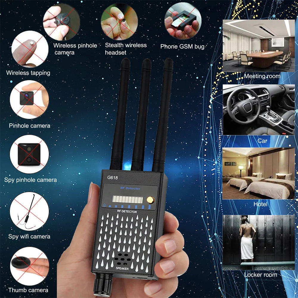 Professionell antispiondetektor Trådlös RF-signalsökare WiFi GSM Bug Spionkamera Avlyssning GPS-spårare Signalenheter Detektering