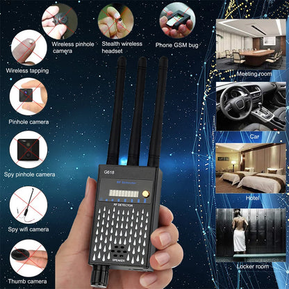 Professionell antispiondetektor Trådlös RF-signalsökare WiFi GSM Bug Spionkamera Avlyssning GPS-spårare Signalenheter Detektering