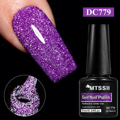 7ml Champagne Guld Silver Reflekterande Nagelgellack Glittrande Skinande Glitter Rosa Röd Nageltillbehör Semi-permanent Gellack