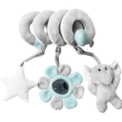 Bilbarnstol Spädbarn Spiralaktivitet Hängande Leksaker Barnvagnsstång Spjälsäng Bassinet Mobil med Spegel BB Squeaker och Skalror