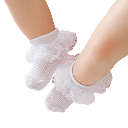 FOCUSNORM 0-12M Baby Flickor Pojkar Strumpor 5 Färger Enfärgade Söta Volangiga Spetsblommor Födelsedagspresent Strumpor