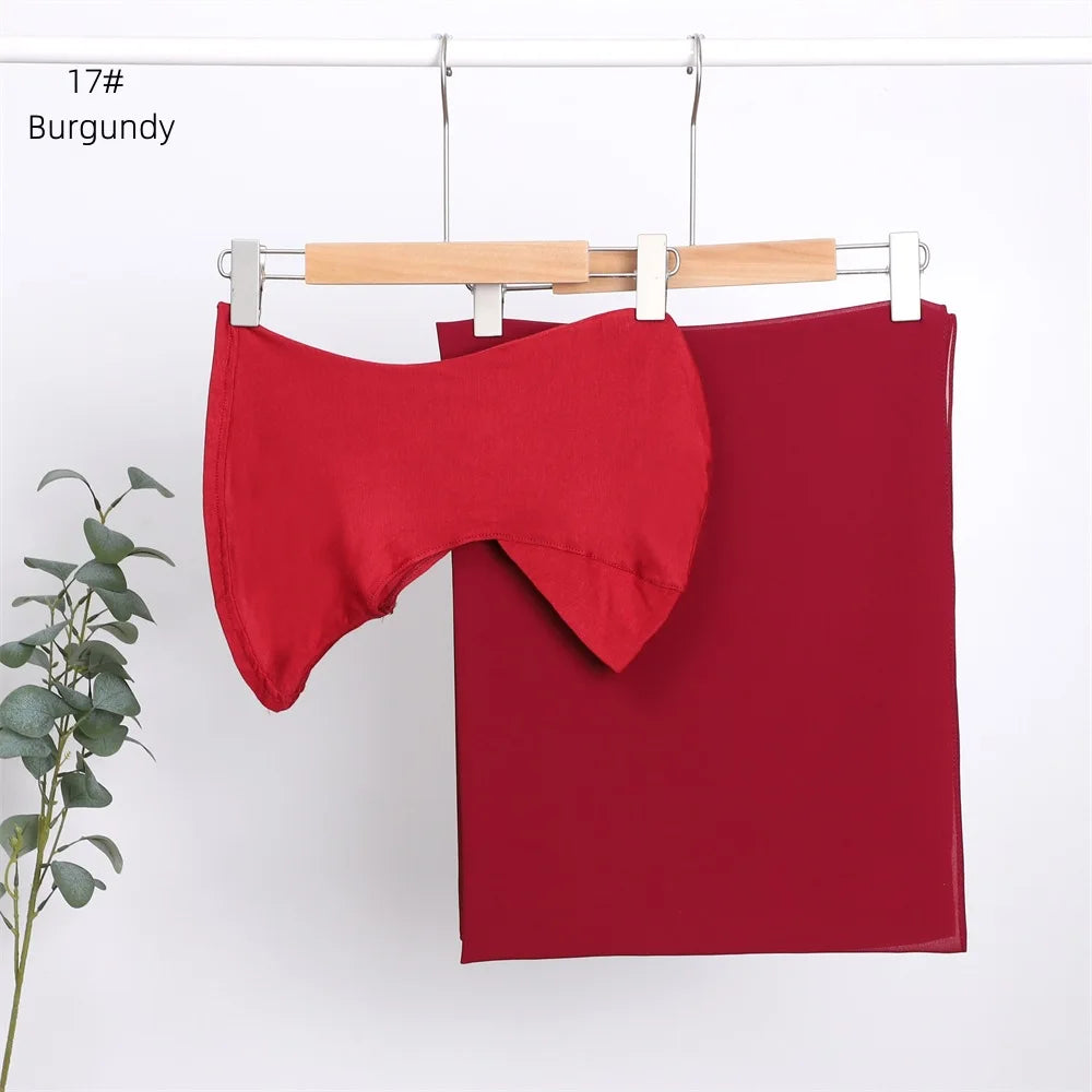 Elegant elastisk direkt hijab enfärgad chiffong hijab-set för kvinnor, modalpullover, bandana, tunn, andningsbar, mjuk och mysig halsduk