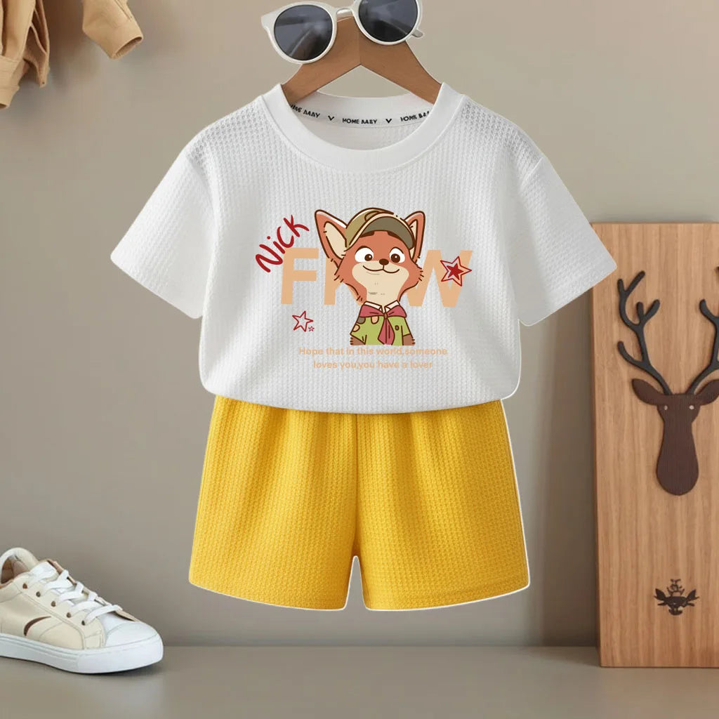Summer Boys and Girls Fashion T Shirt and Shorts Two Piece Sets Kids Casual Outfits Children Breathable Short Sleeve Top Set New