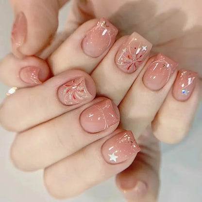 24 st/set Sweet Love lösnaglar med gradient French Press on-naglar återanvändbara korta heltäckande nageltippar för kvinnor grossist