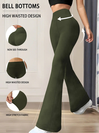 Hög midja med utsvängda yogabyxor och benslut. Perfekt för yoga eller vardagsbruk.
