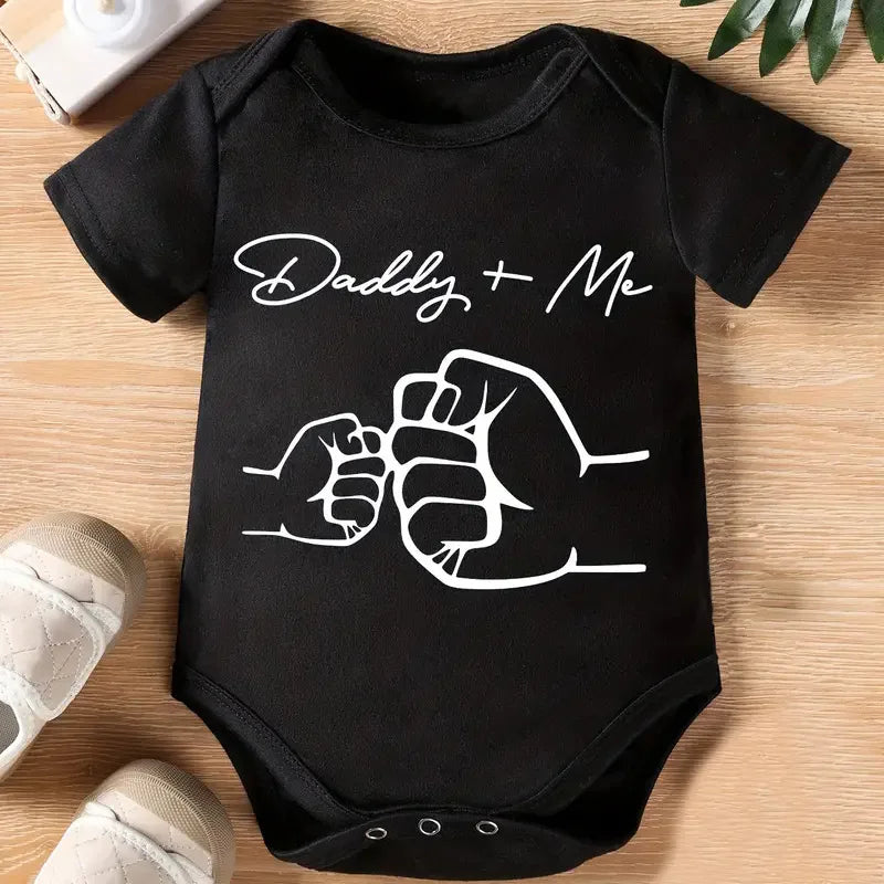 Nyfödda Baby Pojkar Flickor Kläder Spädbarn Tecknad Pappa och Jag Tryck Rolig Kortärmad Bodysuit Sommar Romper Spädbarn Jumpsuit