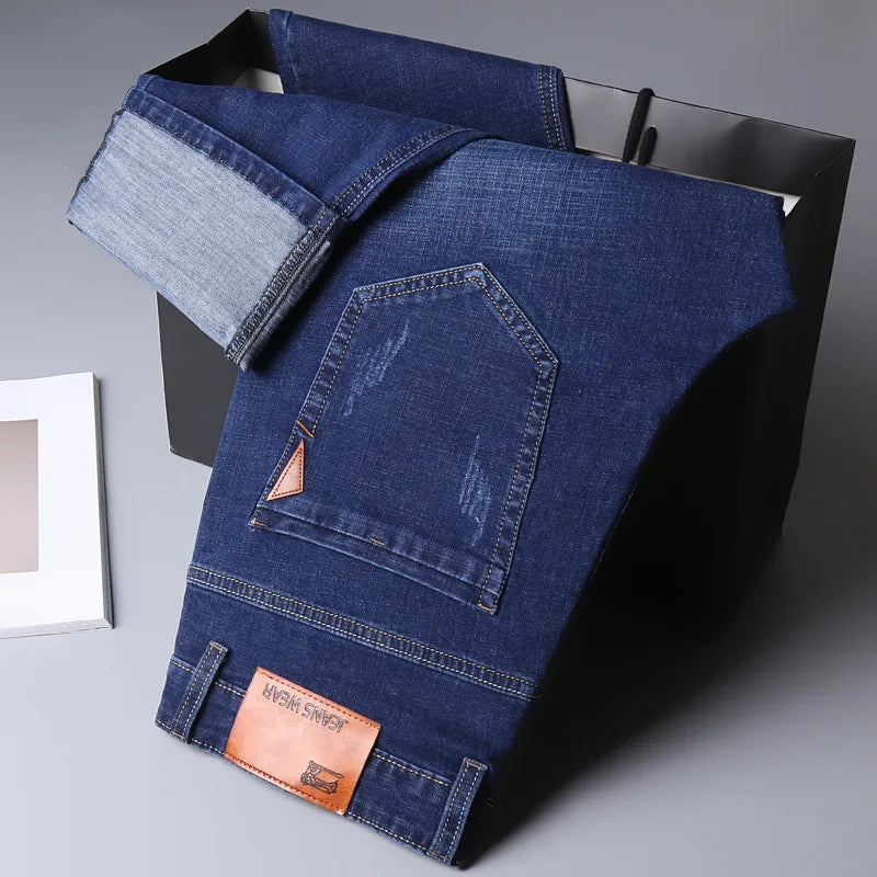 2026 Herr NYA Herrmode Affärsjeans Klassisk Stil Casual Stretch Slim Jeansbyxor Herrmärke Denimbyxor Svart Blå Mig
