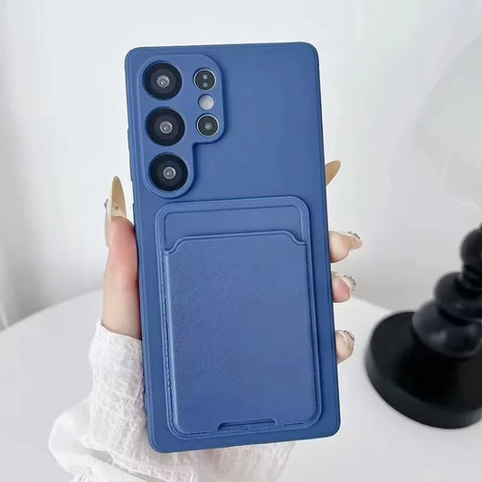 Lyxigt flytande silikonfodral med korthållare och väska för Samsung Galaxy S25 Ultra S24 S23 FE S 22 21 20 Plus plånboksfodral