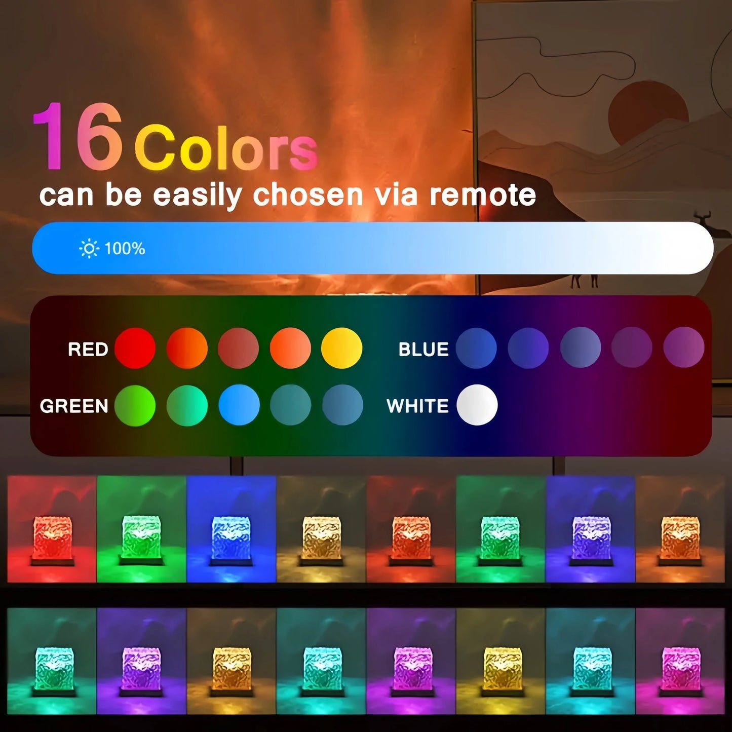 Ocean Wave Aurora Projektorlampa USB Fjärrkontroll RGB Vattenripple 16 Färger Nattlampa Hemmakontor Bar Vardagsrum Stämningsbelysning