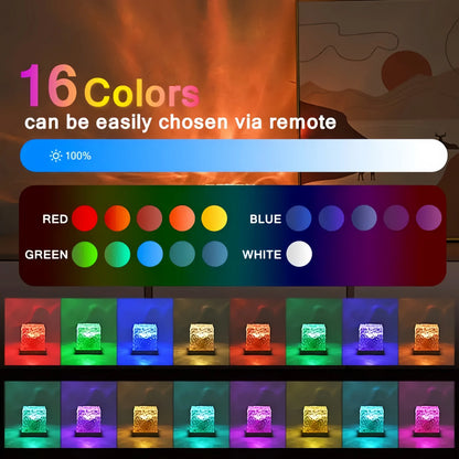 Ocean Wave Aurora Projektorlampa USB Fjärrkontroll RGB Vattenripple 16 Färger Nattlampa Hemmakontor Bar Vardagsrum Stämningsbelysning