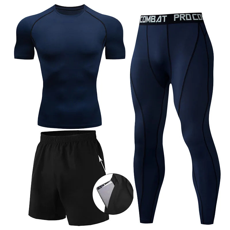 Herr 2/3-delars set boxningsdräkt rashguard herrkit MMA kompressionskläder herr långärmad t-shirt + leggings träningsdräkt sportdräkt