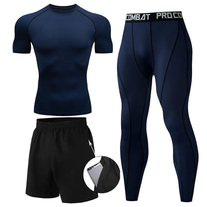 Herr 2/3-delars set boxningsdräkt rashguard herrkit MMA kompressionskläder herr långärmad t-shirt + leggings träningsdräkt sportdräkt