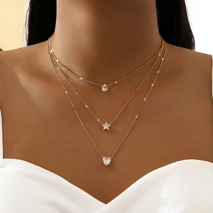 Trendigt zirkonhängehalsband för kvinnor flerskiktskedja choker mode kvinnlig fest glänsande smycken present