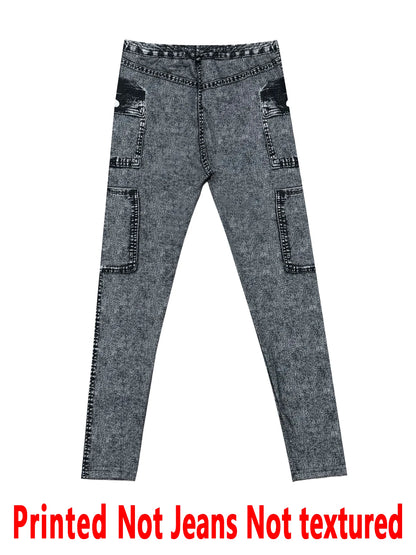Dambyxor i denim utan läder, tajta byxor med texturfritt tyg för alla årstider